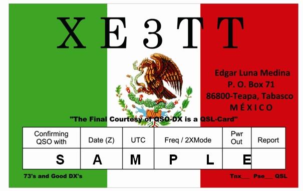 muestra de la tarjeta de QSL